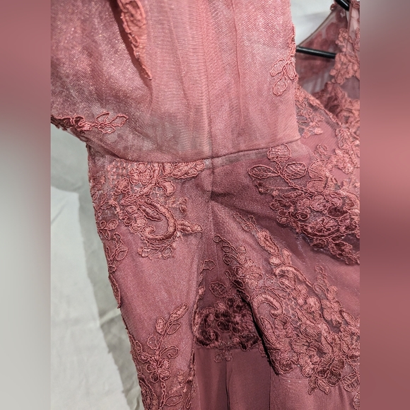 AZAZIE HAYEKA-Line Lace Chiffon Floor-Length Dress Desert Rose Bridesmaid gown - Picture 14 of 16